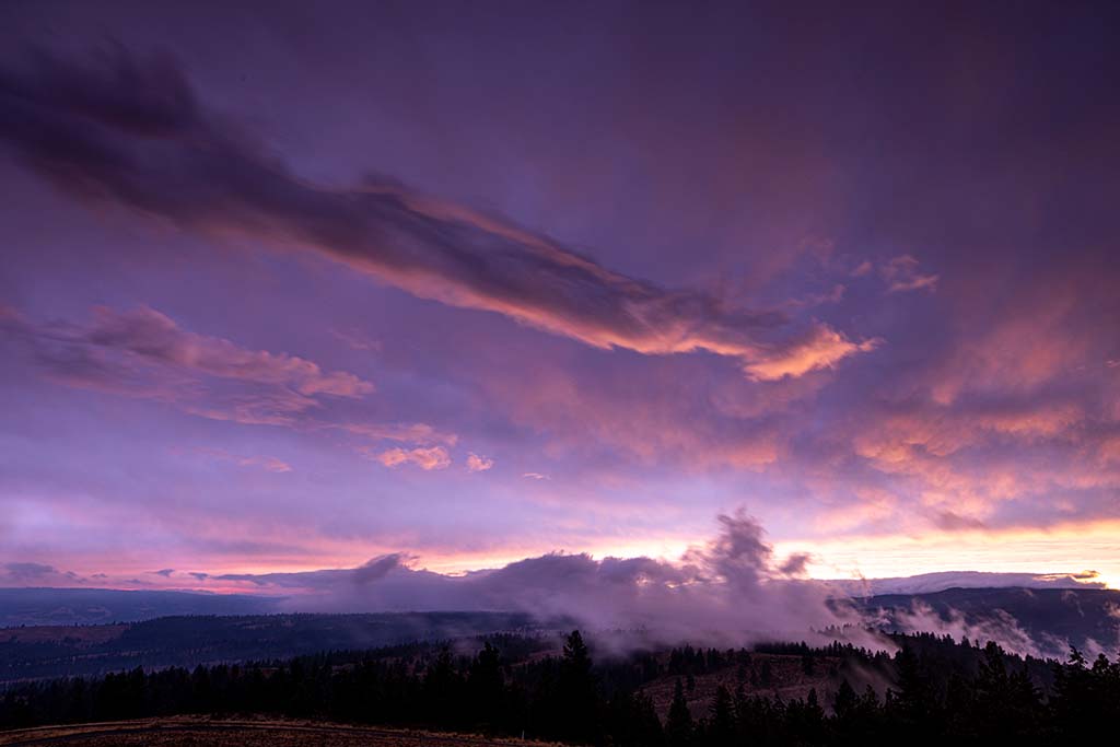 Purle sunset colors over hills
