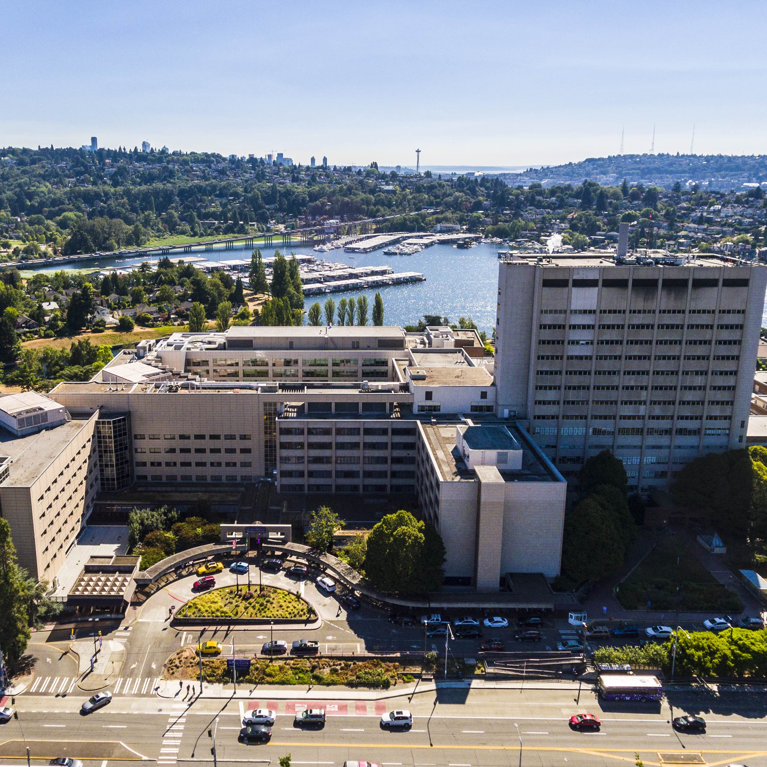 The Medical Arts building with the skyline of Seattle behind it