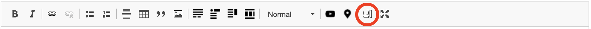 The menu bar with the show blocks icon highlighted - second item to last