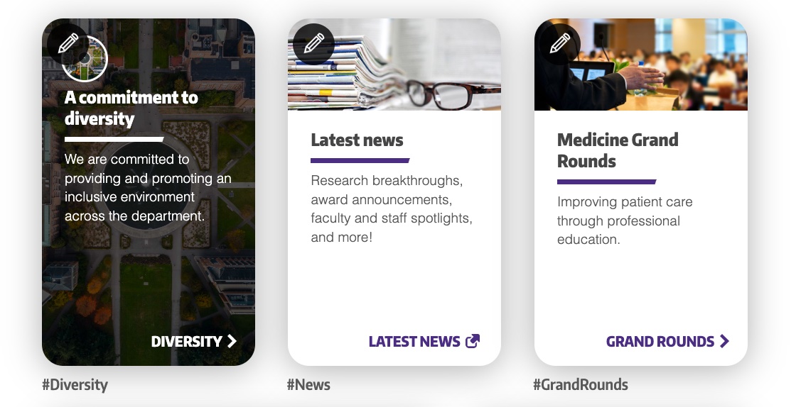 Homepage cards show on a website